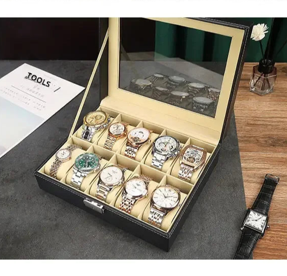 Estojo de Relógios em Couro Luxuoso Compacto