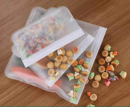 Conjunto de 10 sacos de silicone reutilizaveis para alimentos