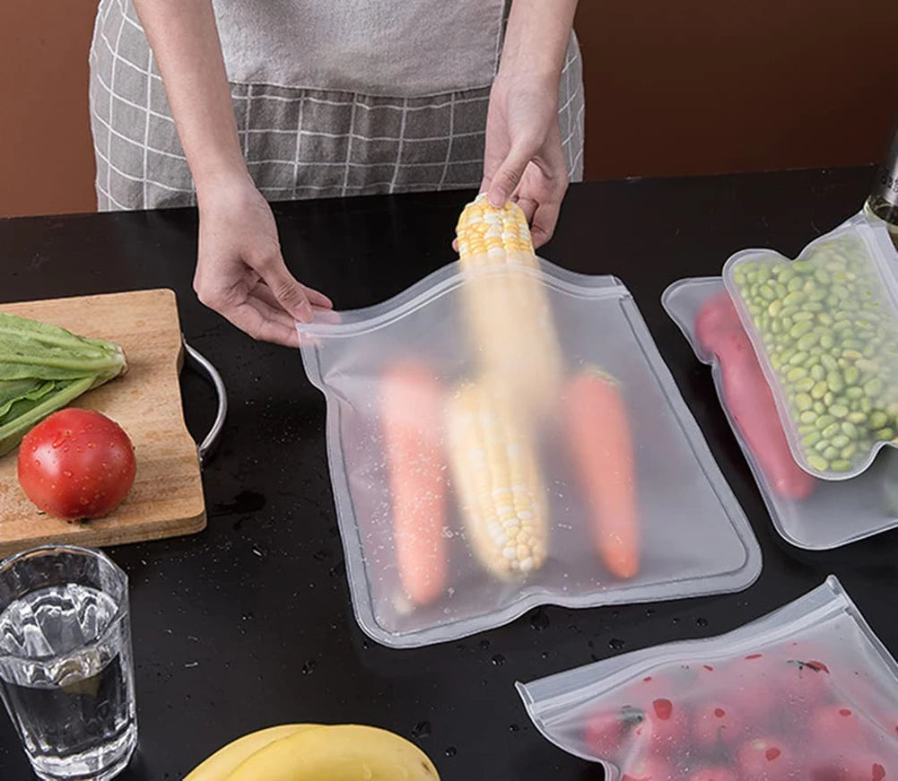 Conjunto de 10 sacos de silicone reutilizaveis para alimentos