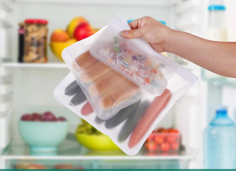 Conjunto de 10 sacos de silicone reutilizaveis para alimentos