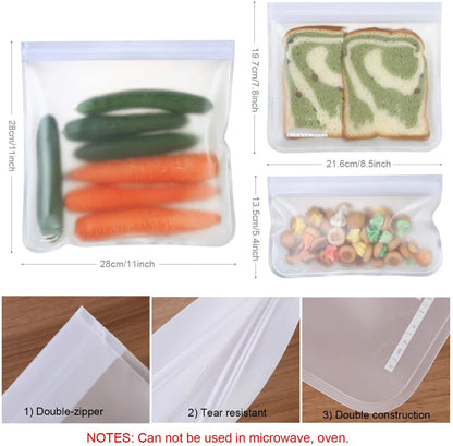 Conjunto de 10 sacos de silicone reutilizaveis para alimentos