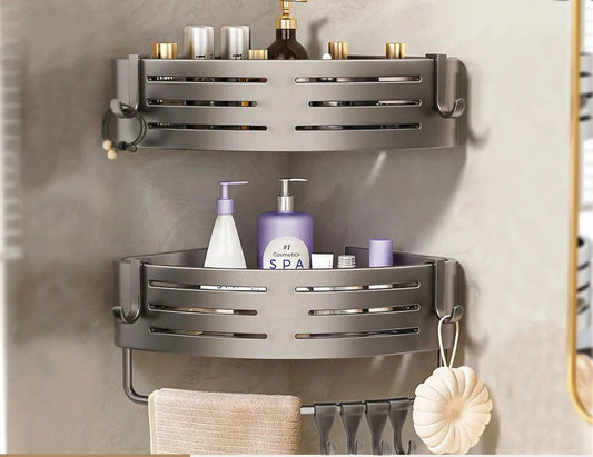 Prateleira de Canto Banheiro sem Furo com Suporte Toalha