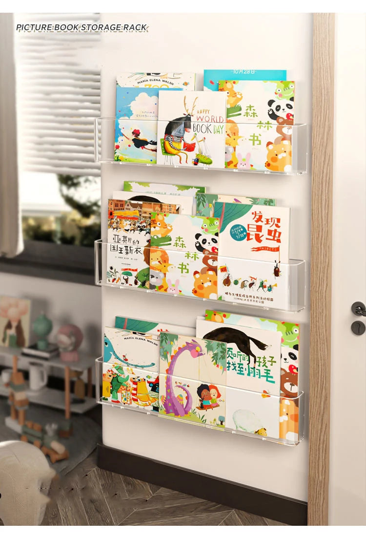 Estante Acrílica de Parede para Livros Infantis 3 pecas