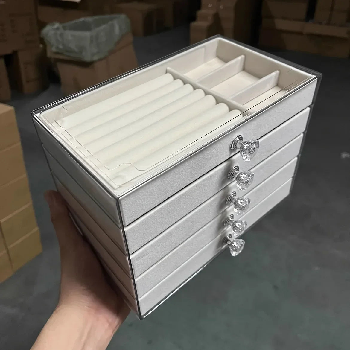 Organizador de Joias 5 Camadas em Veludo com Gavetas