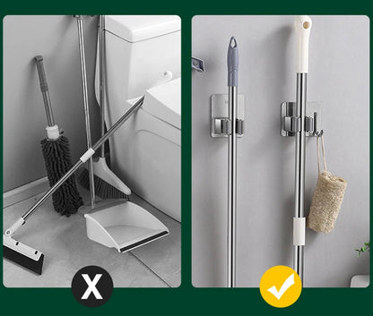 "Suporte Adesivo Inox para Vassouras – Resistente e Prático"