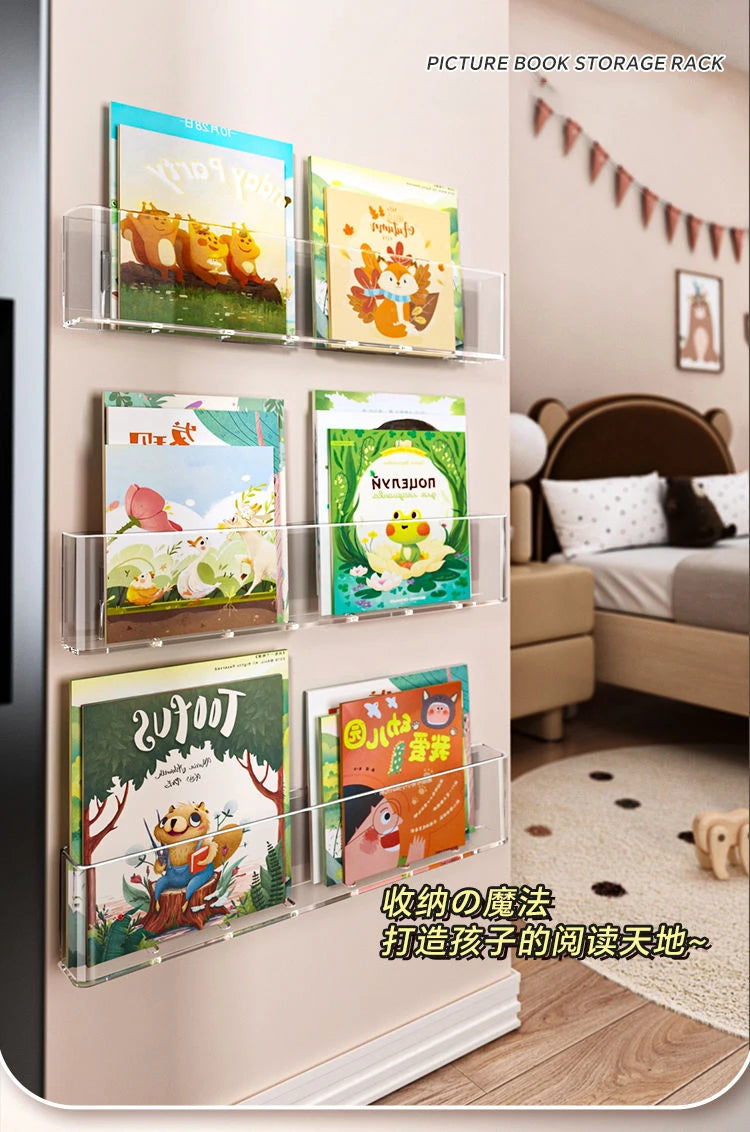 Estante Acrílica de Parede para Livros Infantis 3 pecas