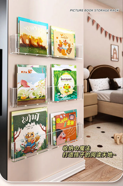 Estante Acrílica de Parede para Livros Infantis 3 pecas