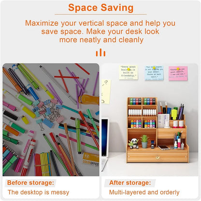 Organizador de Mesa de Madeira com Gaveta para Escritório