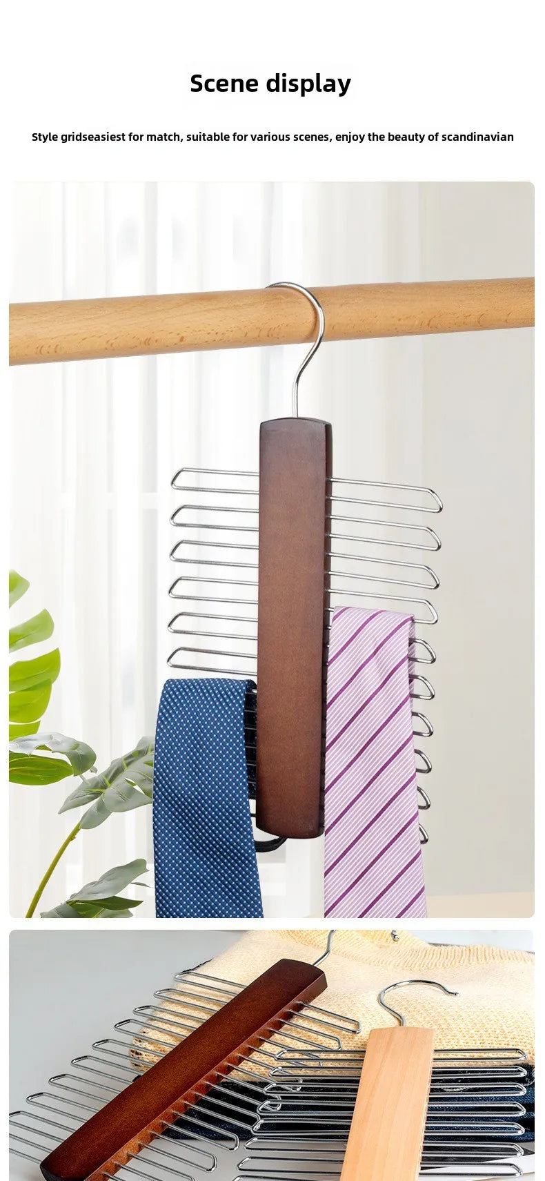 Cabide Multiuso de Madeira para Gravatas, Cintos e Lenços