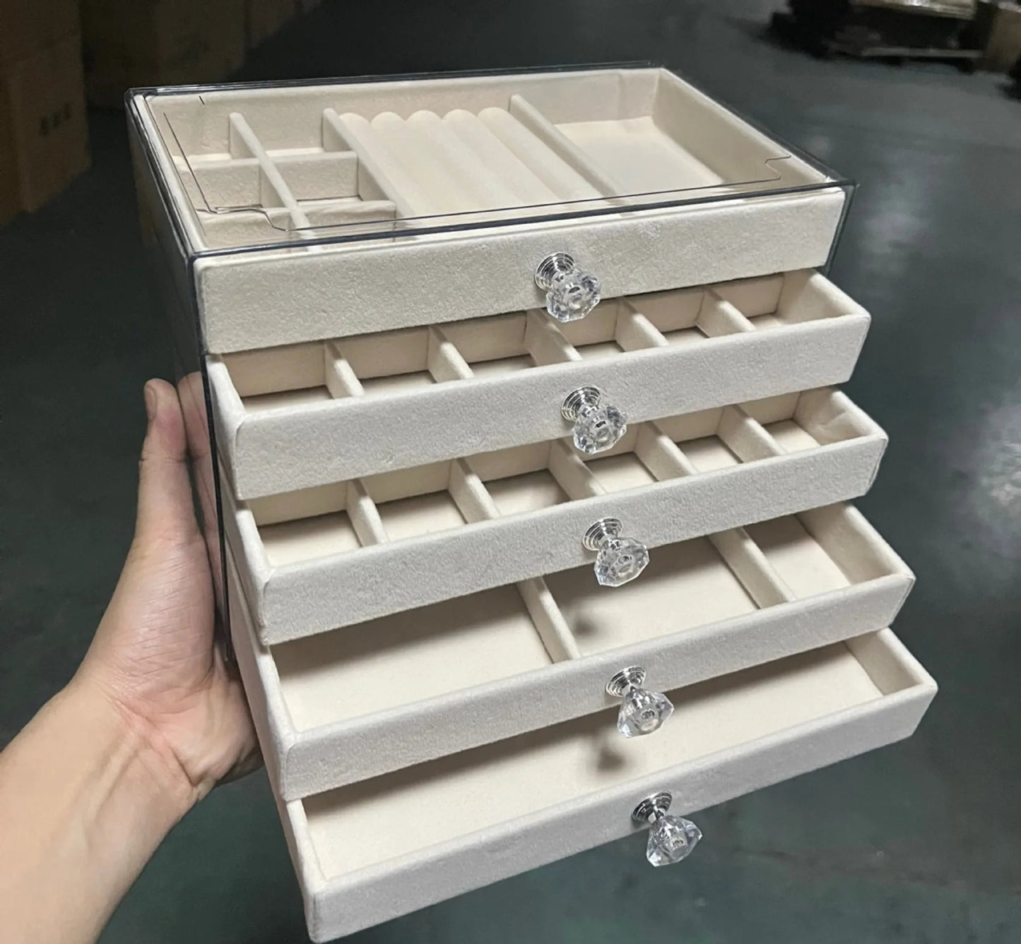 Organizador de Joias 5 Camadas em Veludo com Gavetas