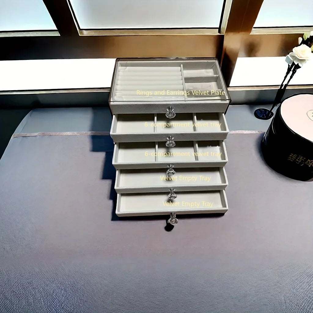 Organizador de Joias 5 Camadas em Veludo com Gavetas